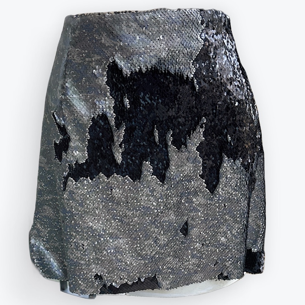 Free People Festival Black & Silver Camo Changeable Sequin Night Out Skirt ~ 8